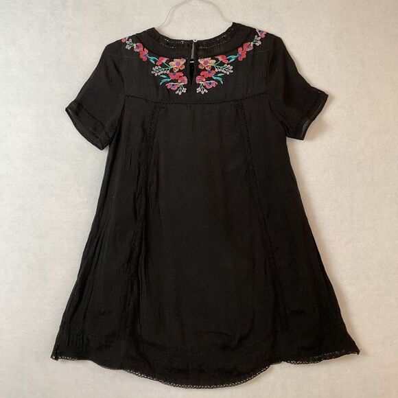 Umgee Mini Dress Womens S Black Floral Embroidered Short Sleeve Boho Lined - Picture 6 of 10